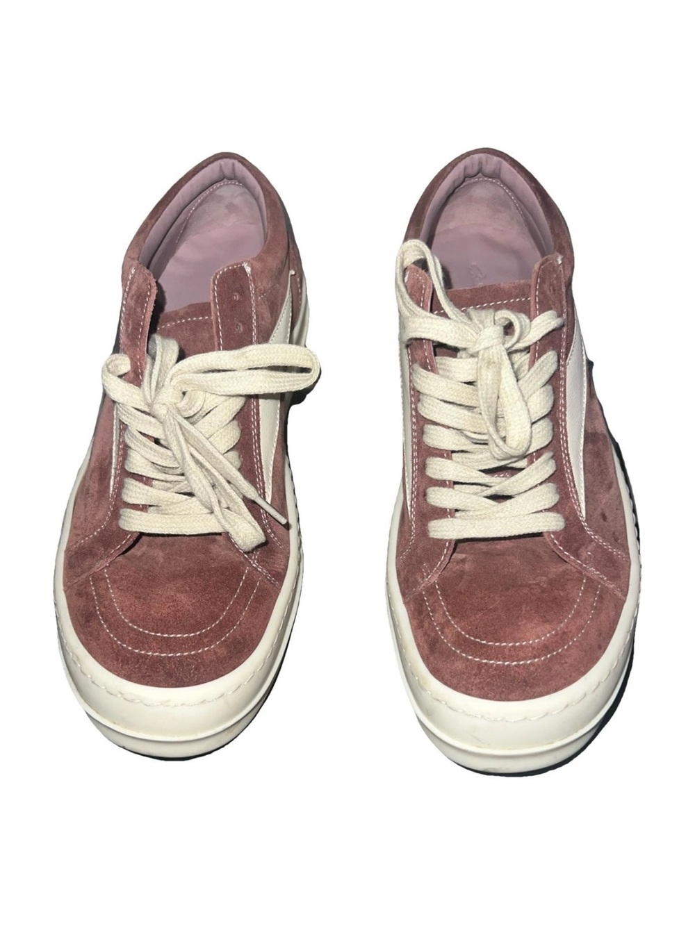 Rick Owens Mauve Suede Low-Top Sneakers with Cream Accents